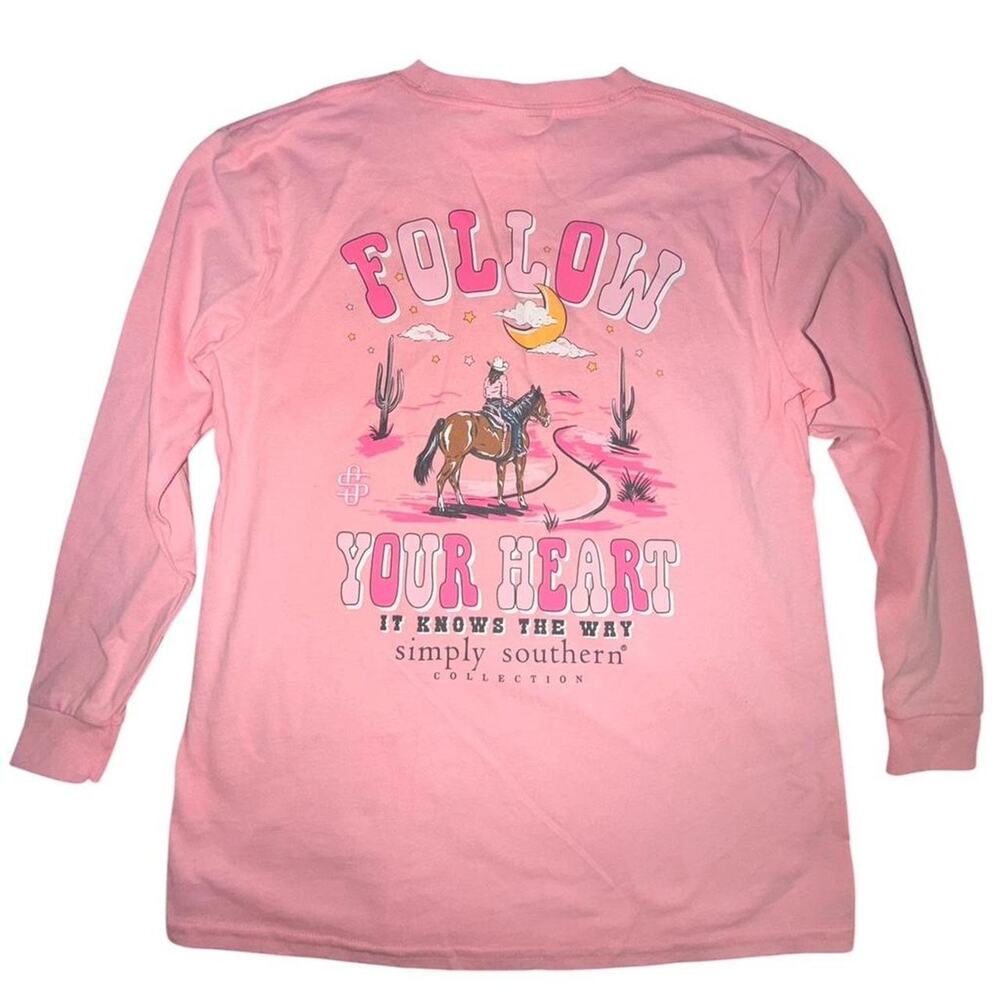 Simply Southern Pink long sleeve shirt Girl's Size M Cow Girl Kids
